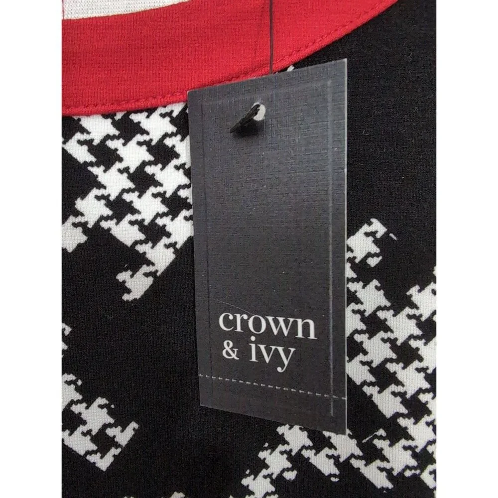Crown & Ivy‎ Dress Womens M Black White Houndstooth Preppy Career Office